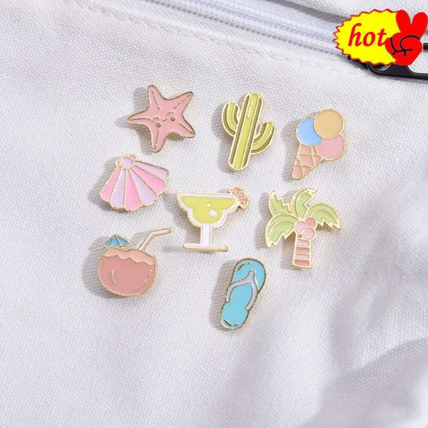Beverage Ice Cream Pink Leaf Soda Starfish Shell Coconut namel Pins Cute Camping Lapel Badges For Clothe Jewelry Collar Brooches
