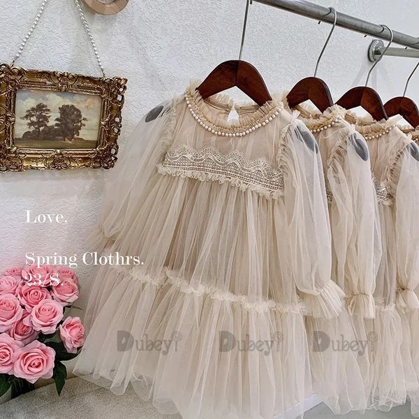 Toddler Baby Girls Lolita Dress Puff Sleeve Lace Pearl Kids Prom Dresses Vestido Party Gown Birthday Fashion Wear 250107