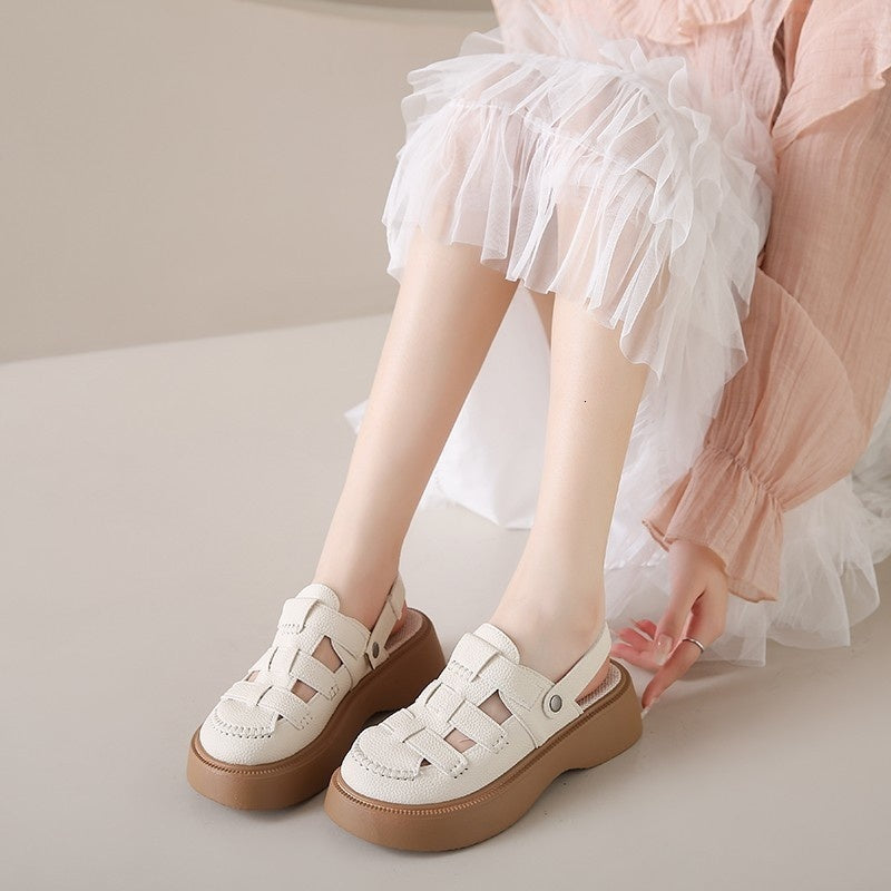 Baotou Sandals for Women 2024 New Outwear Two Wears of Thick Half Slippers Summer Soft Sole Beach Roman Shoes