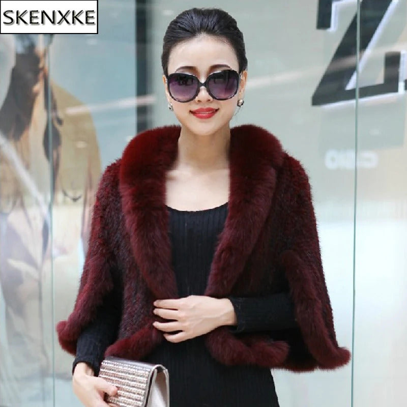 Real Mink Fur Poncho Knitted 100% Natural Real Mink Fur Shawl Natural Fox Fur Collar Pashmina Autumn Winter Mink Fur Scarfs 241127