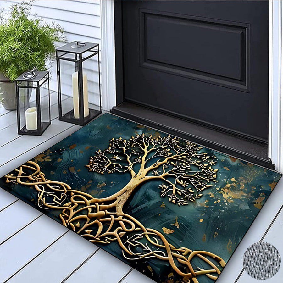 TEMU 2d Falttree Of Welcome Door Mat Kitchen Floor Mats, Fabric With Silicone Backing, 1000g- M², Rectangle Non-slip Washable Entrance Rug For Home,