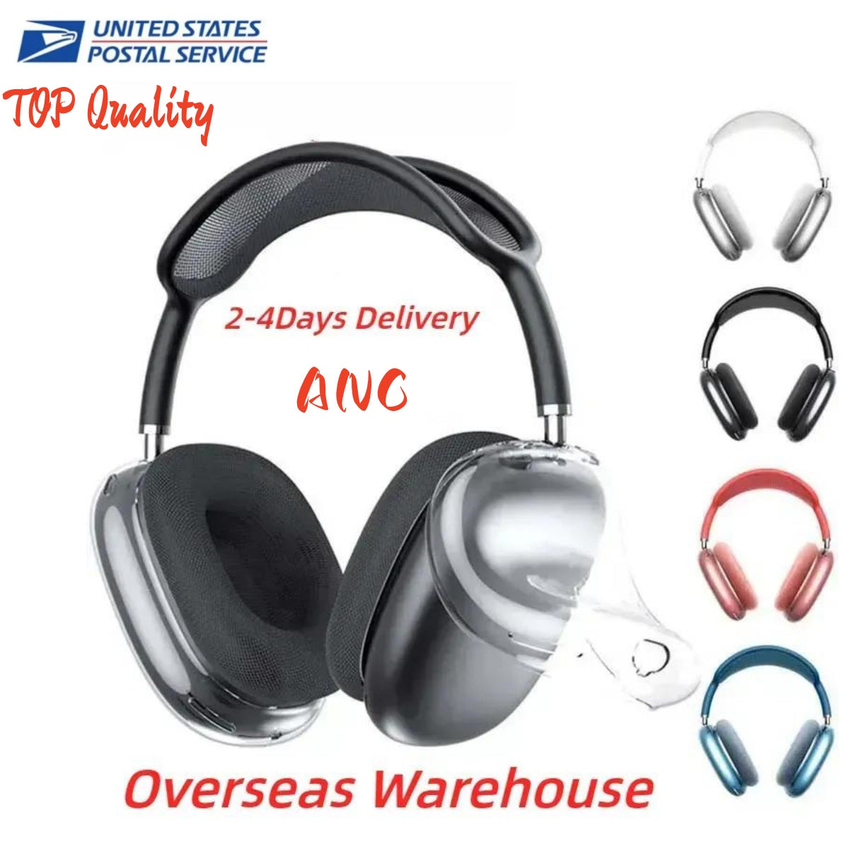 For Apple Airpods Pro Max 2 ANC Metal bluetooth Headphone Accessories Transparent TPU Solid Silicone Waterproof Protective case Headphones Pro 2 Hea