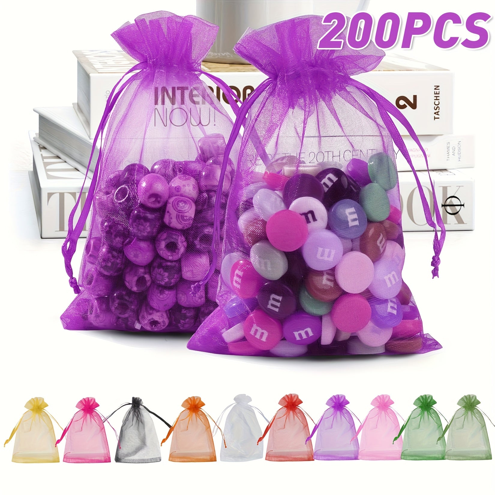 TEMU 200pcs 3x4in Organza Bags, Large Multicolour Organza Bags, Mesh Gift Drawstring Pouches, Jewelry Pouch, Party Wedding Favor, Candy Bottle Sample