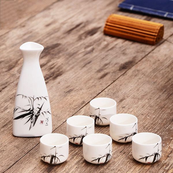 Wine Glasses 7Pcs Ceramics Japanese Sake Pot Cups Set Home Kitchen Flagon Liquor Cup Drinkware Spirits Hip Flasks Sake White Wine Pot Gifts