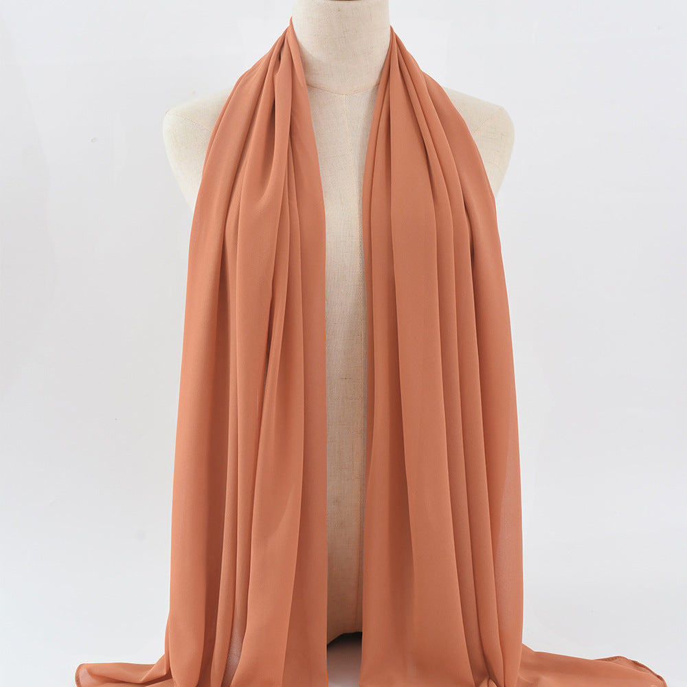 K1296 Full color solid color pearl chiffon bubble scarf gauze scarf long scarf Malaysia headscarf ladies scarf wholesale
