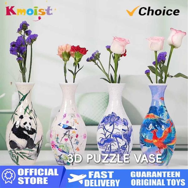 3D Puzzle Vase Blue and White Porcelain Design Made Plastic Home Decoration and Flower Arrangement Housewarming Kids Toys Gifts W250117