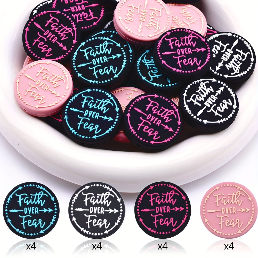 TEMU 16pcs "faith Overcomes Fear" Silicone Beads - Suitable For Making Diy Pens, Keychains, Bracelets, And Necklaces
