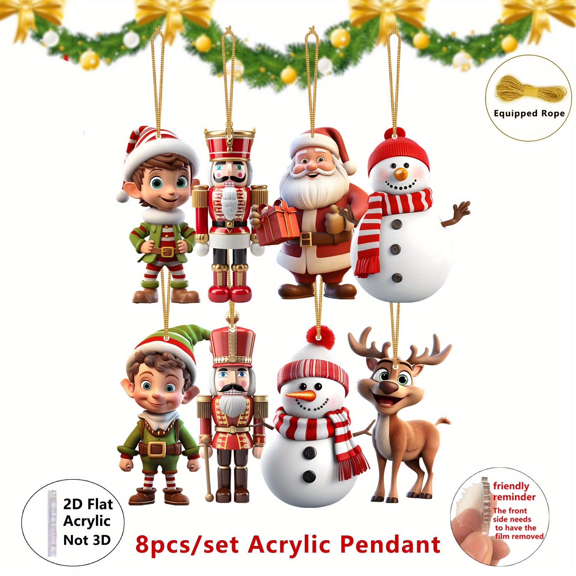 TEMU 2d Flat, 2d Flat-8pcs Christmas Acrylic Charm-santa Claus, Nutcracker Soldier, Snowman Combination Pendant, Home, Classroom, Office, Christmas