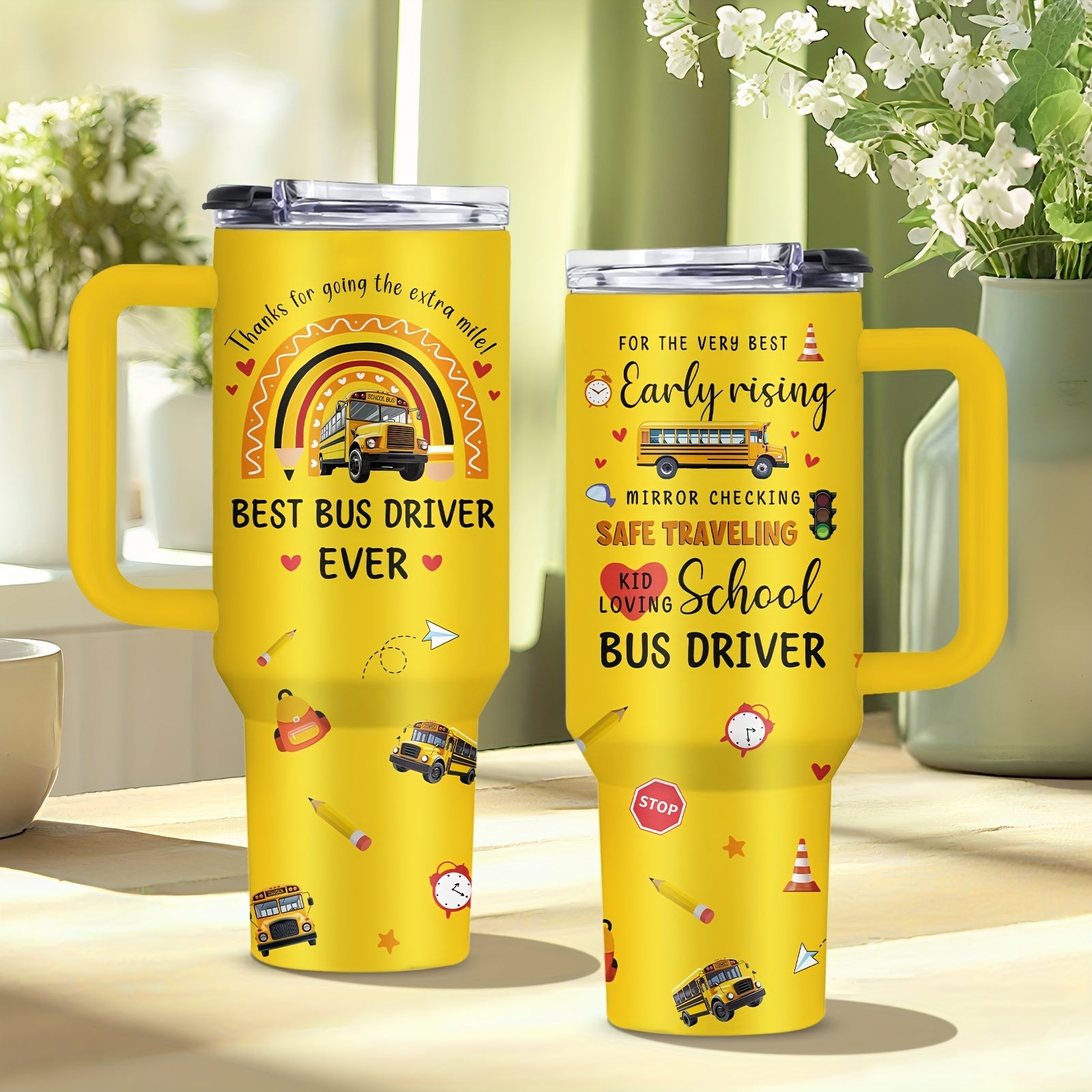 TEMU School - 40 Oz Tumbler With Handle, School Bus Cups, Bus Driver Back To School Thank You Appreciation Gifts, Christmas Birthday Retirement Gifts