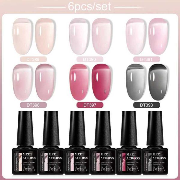 MEET ACROSS 6Pcs-Set Jelly Nude Pink Fast Extension gel nail polish Transparent Finger Prolong Architectural Nail Art gel W241128