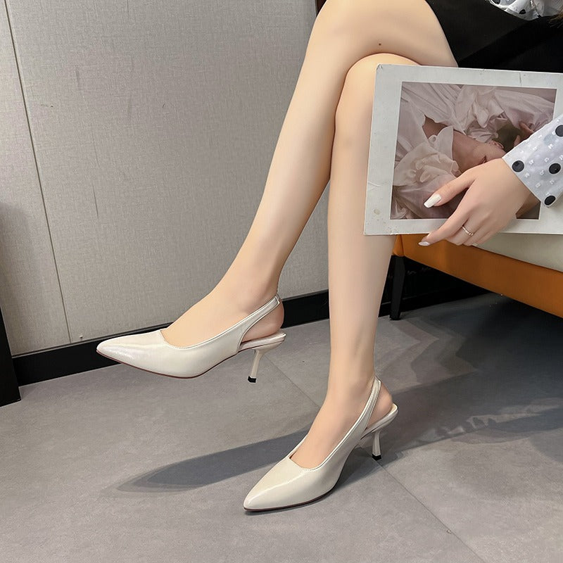 Baotou Sandals Women New Summer Thin Heel Pointed Single Shoes French Temperament Fashion with A Skirt 3 Cm Small Heel Shoes