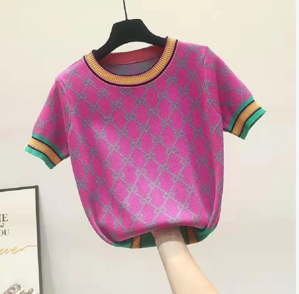 New Korean Short Sleeve Women Sweaters Summer 2023 Elegant O Neck Beading Flower Knitted Tops Female Pullover Jumper Clothes d047