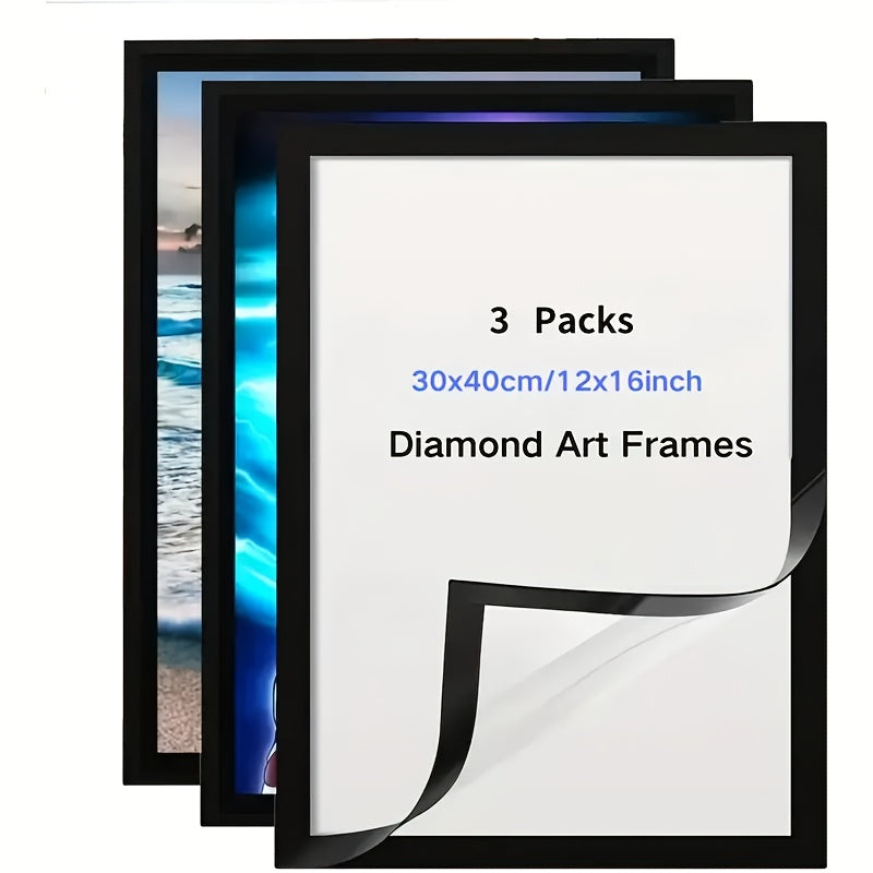 TEMU 3pcs Diamond Magnetic Art Frame 12x16 Inches - Magnetic Photo Frame 30x40cm, Self-adhesive Lightweight Pvc Picture Display, Home Decoration -
