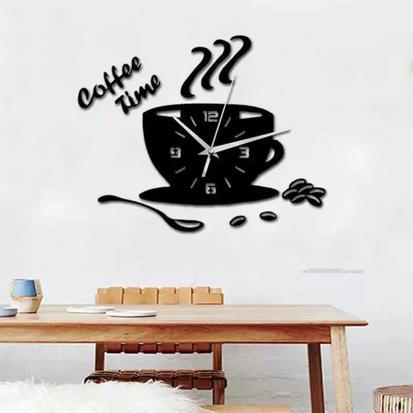 3D Acrylic DIY Wall Clock Mirror Wall Clock Simple Home Digital Wall Hanging Stickers Decoration Silent Coffee Cup Wall Hanging Quartz Clock