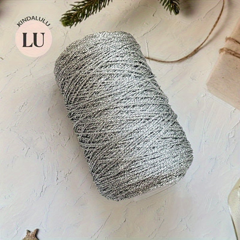 TEMU Kindalulu Sparkling Metallic Glitter Yarn - 200g , 2mm Thick, Polyester Fiber For Crochet & Knitting Crafts, Ideal For Diy Bags And Handmade