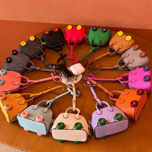 1 handmade mini PU leather handbag decoration pendant bag headphone box fashionable key charm wallet 240820
