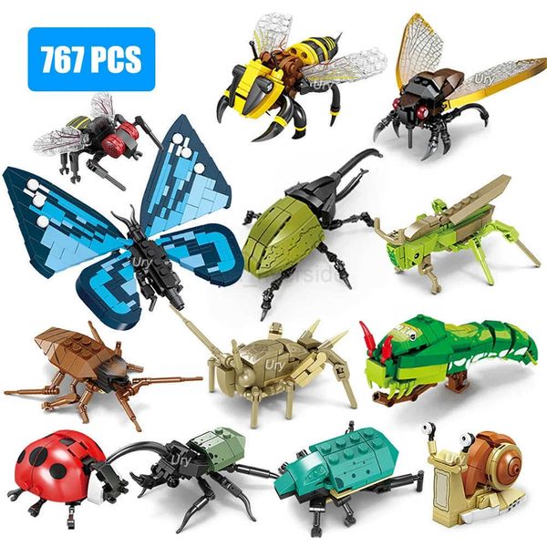 Moc Insect Model Bee Cricket Grasshopper Set Building Blocks Diy Children Puzzle Assemble Toys For Kid Gifts Z241223