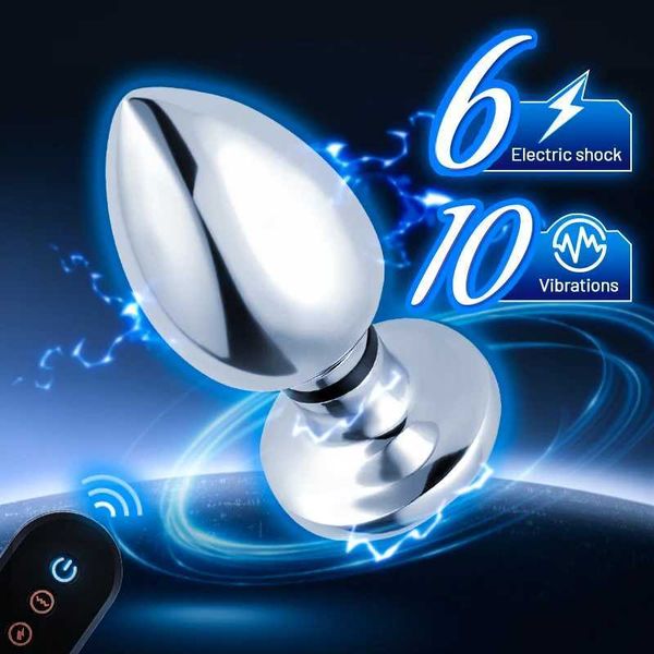 Anal Toys Electrical Shock Vibrator Womens Metal Anal Plug Wireless Remote Men Prostate Massager Adult Supplies Anal Masturbate Toys H241214
