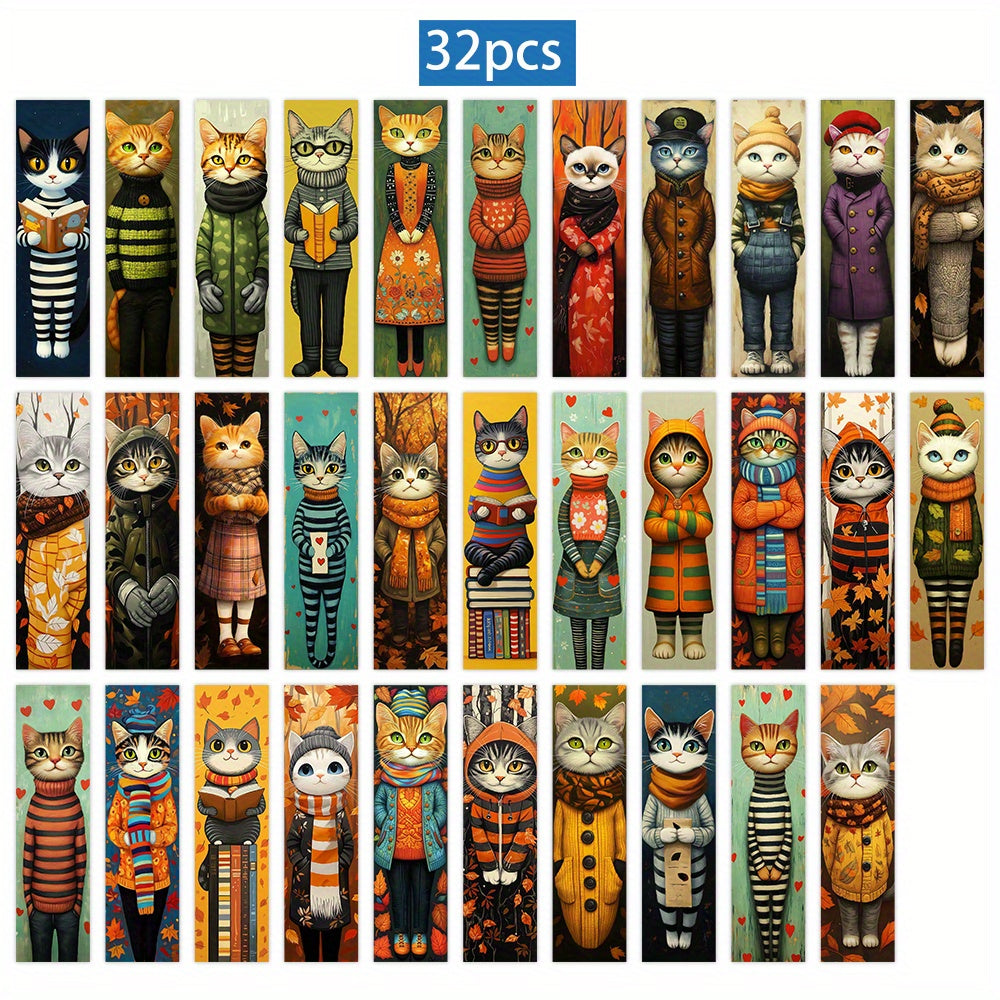 TEMU 32pcs Bookmarks, Expressionless Dressed Cats Bookmark Set, Abstract Unique Diy Page Markers – Perfect For Christmas, Halloween Gifts, Back-to-,