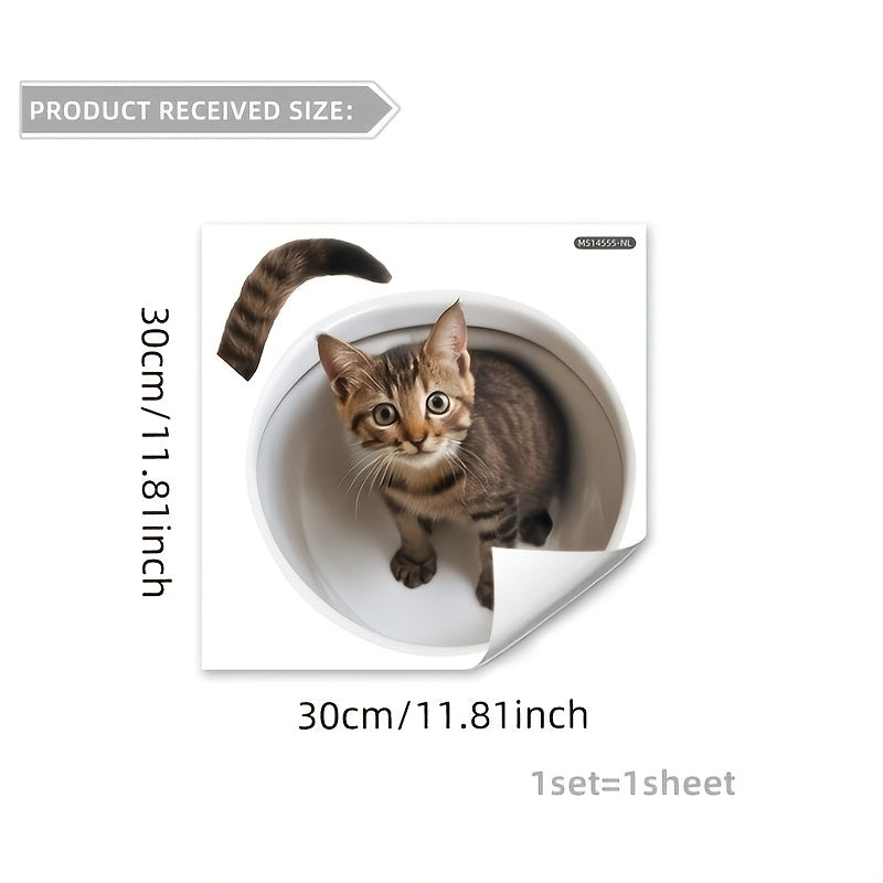 TEMU Single Use 3d Cat Toilet Lid Decal, Animal Print, Self-adhesive Pvc, Plastic Surface, With Bathroom Decoration M14555-nl