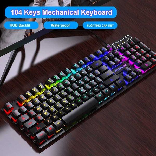 Keyboards 104 Keys Mechanical Keyboard Wired Gaming Keyboard for Laptop Desktop Ergonomics RGB Backlit LED Keyca PC Accessories z250209