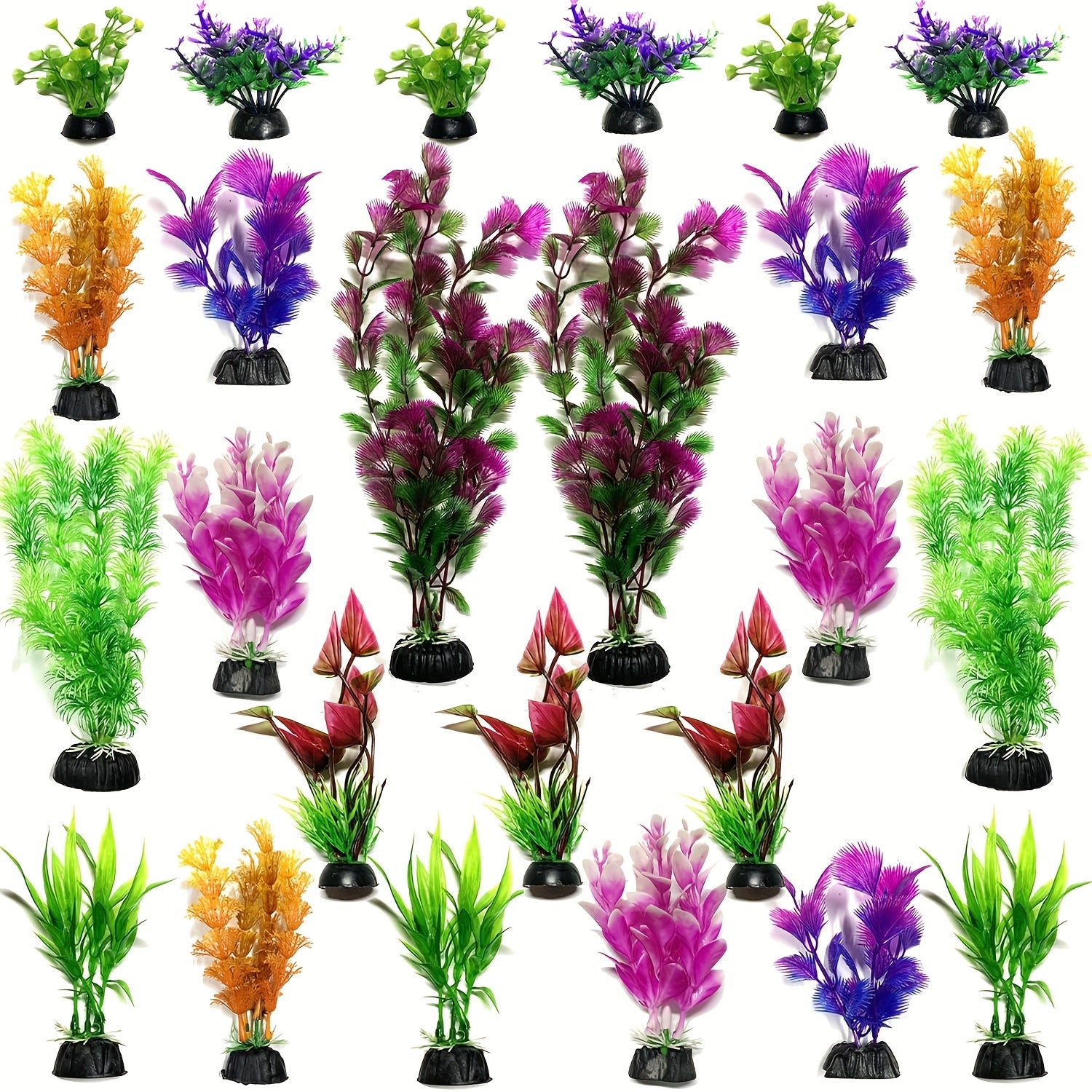TEMU 25 Pack Aquarium Plants - Realistic Artificial Aquarium Plants With Green, Pink, Purple, Orange, Red, Blue, Yellow, White, - No Maintenance Fish