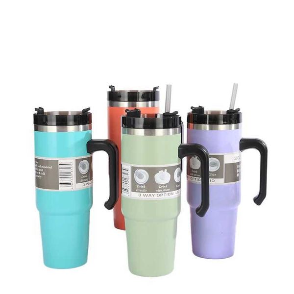 water bottle 30-oz Stainless Steel Vacuum Insulated Tumbler with Lid Thermal Coffee Car Cup Travel Mug Medium capacitywith Handle Straw Mug