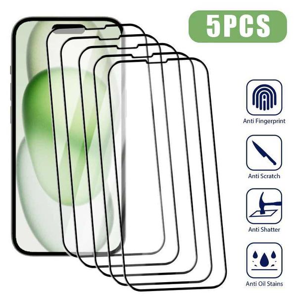 5PCS Full Cover Tempered Glass For iPhone 15 14 13 12 11 Pro Max Screen Protector for iPhone 14 15 Plus 13 Mini X Xs Max SE 2022 O250116