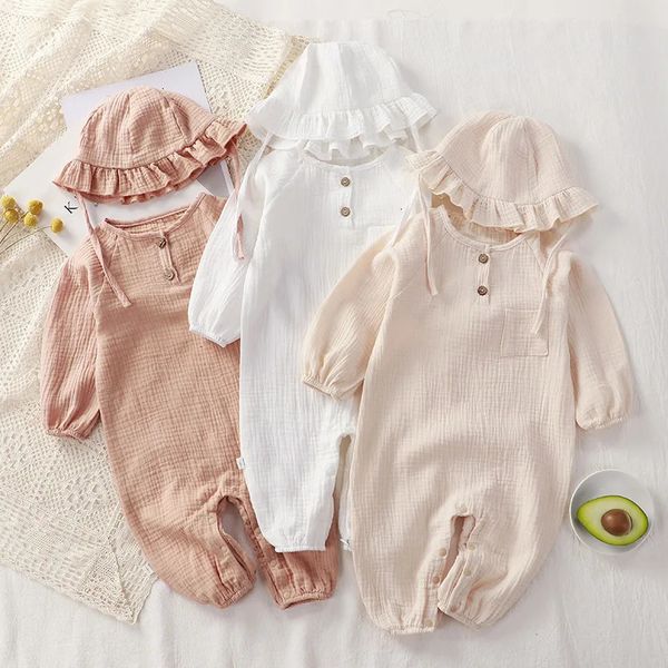 born Baby Clothing Spring and Autumn 100% Cotton Coats Hoodie Set One Sleepwear Plain White Waffle Combo Mamelucos Ropa 240927