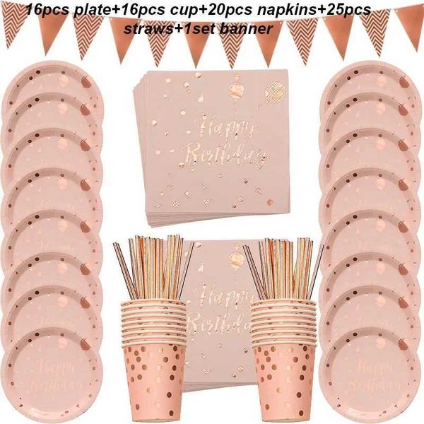 78 pieces of rose gold party cutlery set for adult birthdays-bridal showers - cups plates lines - disposable decorative items Y250113