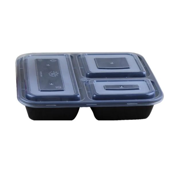 US AU Microwave ECO-friendly Food Containers 3 Compartment Disposable lunch bento box black Meal Prep 1000ml LL