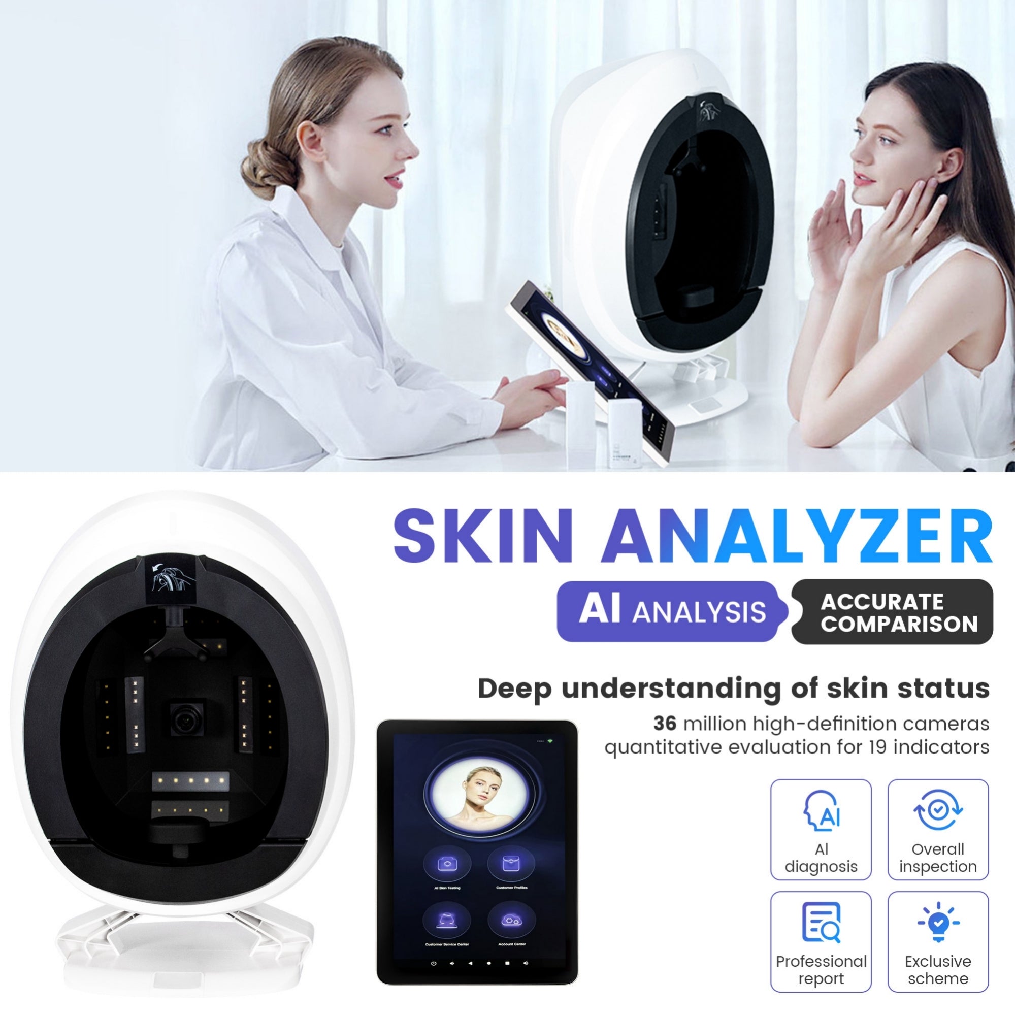 15.6 inch New 3D Facial Skin Analyzer Machine Skin Analyzer Facial Machine 8 Light Spectrum Skin Analysis Scanner HOT