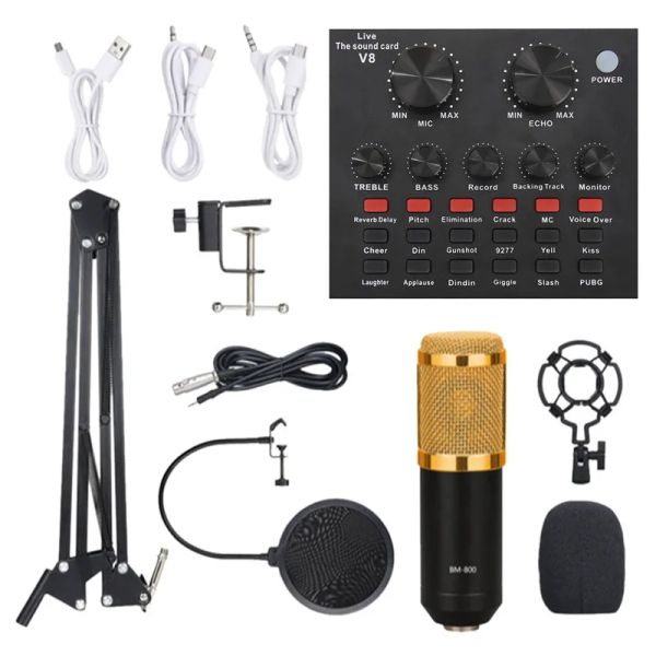 BM800 Professional Microphone Kits Condenser Mic with Live Sound Card for Computer Audio Recording Studio Live Broadcast Karaoke