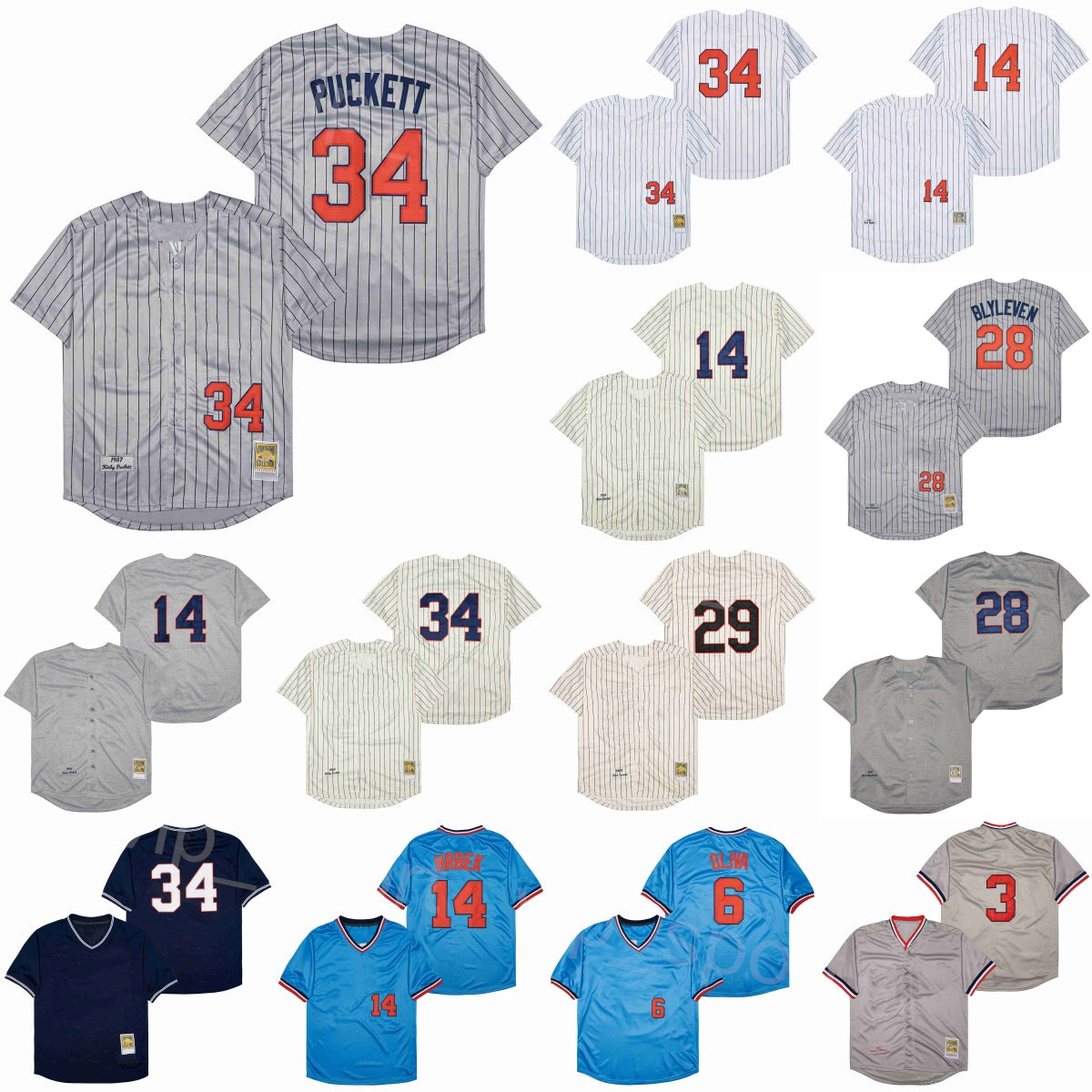 Vintage Baseball Retro 6 Tony Oliva Jerseys 34 Kirby Puckett 14 Kent Hrbek 28 Bert Blyleven 29 Rod Carew 3 Harmon Killebrew Throwback 1959 1969 1970