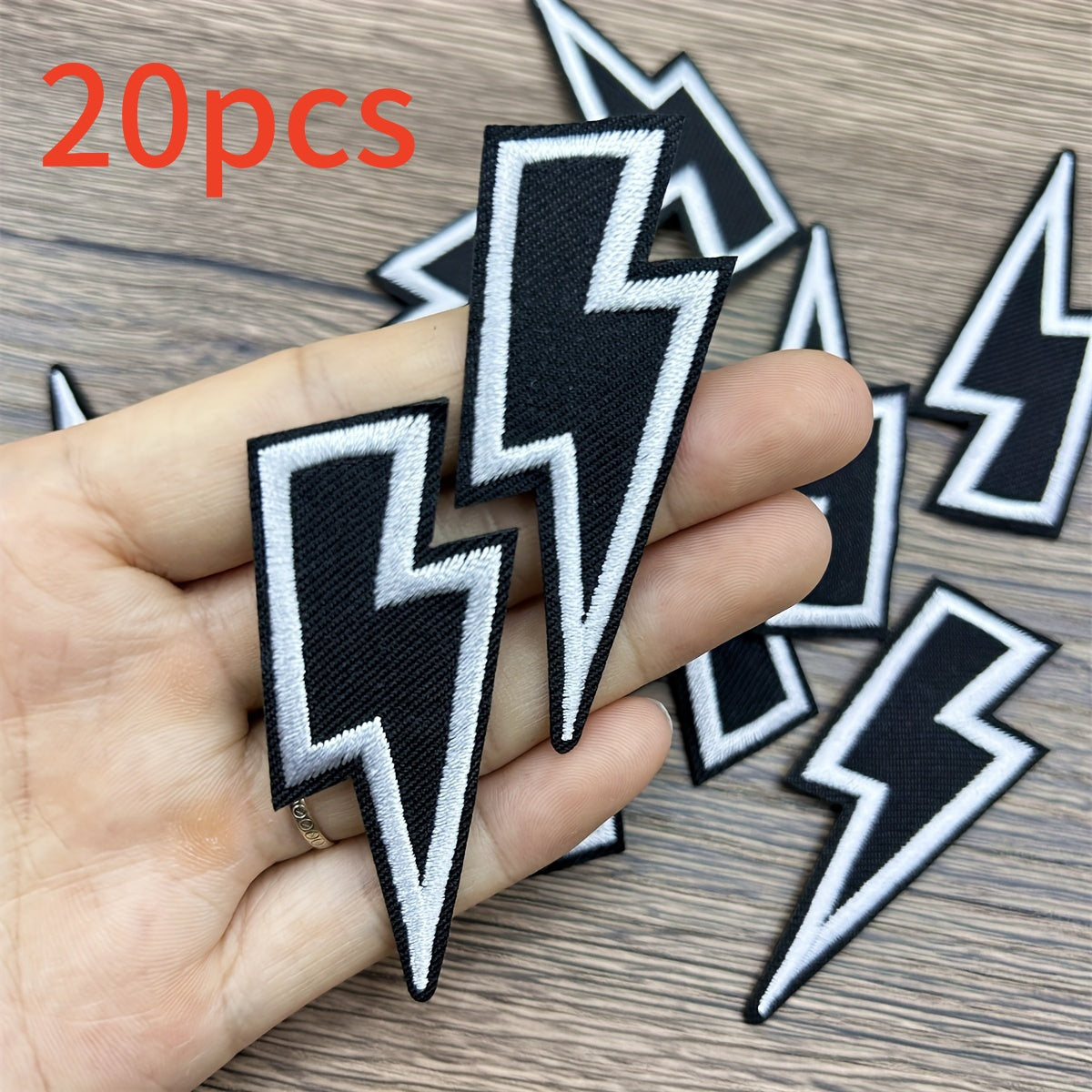 TEMU 20pcs Black & Bolt Embroidery Patches, Diy Iron-on-sew-on Appliques For Customizing Backpacks, Hats, And Clothes - Stylish Fashion Accessories,