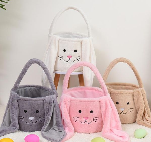 Party Supplies Easter Rabbit Basket Festive Fuzzy Long Ears Bunny Bucket Comfort Plush Easter Eggs Storage Bag Kids Candy Toy Tote Bags SN60
