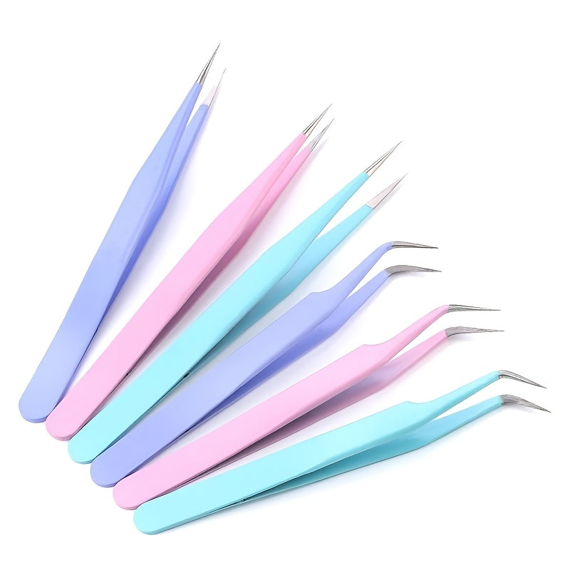 TEMU 6pcs Household Right Angle Tweezers Set, Precision Metal Tweezer Kit For Crafting And Daily Use