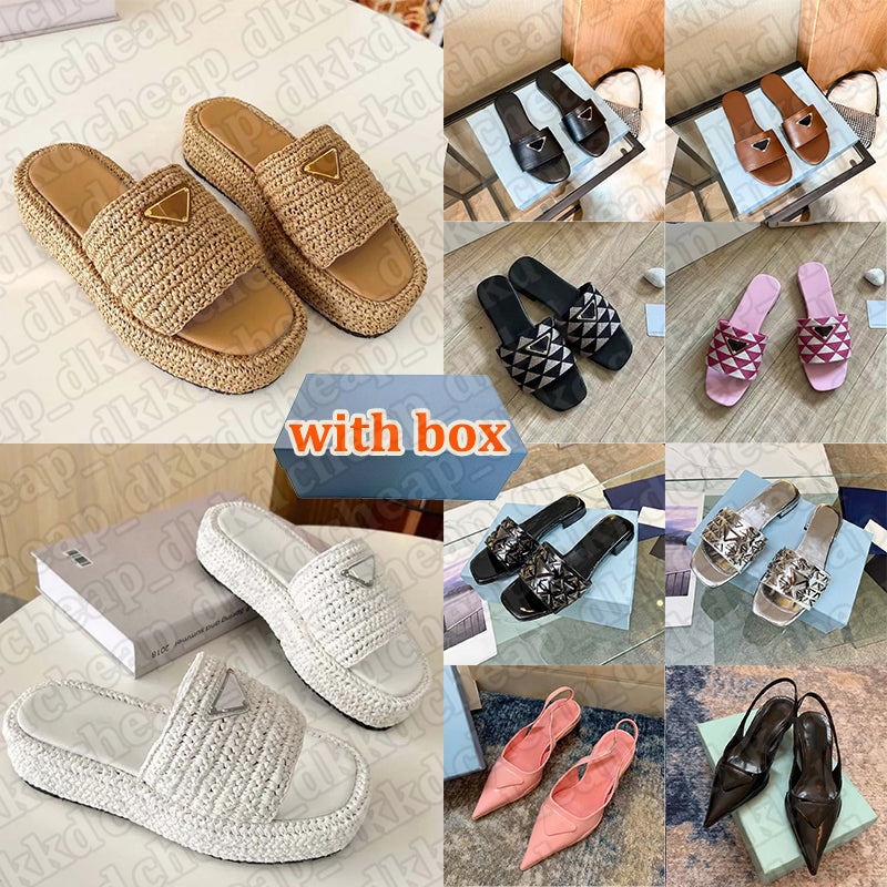 with box women slippers designer slides stylish sandals platform sliders woven fabric summer outdoor beach slipper womens luxury sandal shoes sand