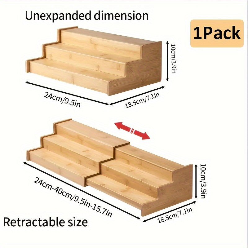 TEMU Bamboo Spice Rack For Bamboo Expandable Kitchen Cabinet - 3 Tier Ladder Rack For Kitchen Cabinet, Countertop Storage Display