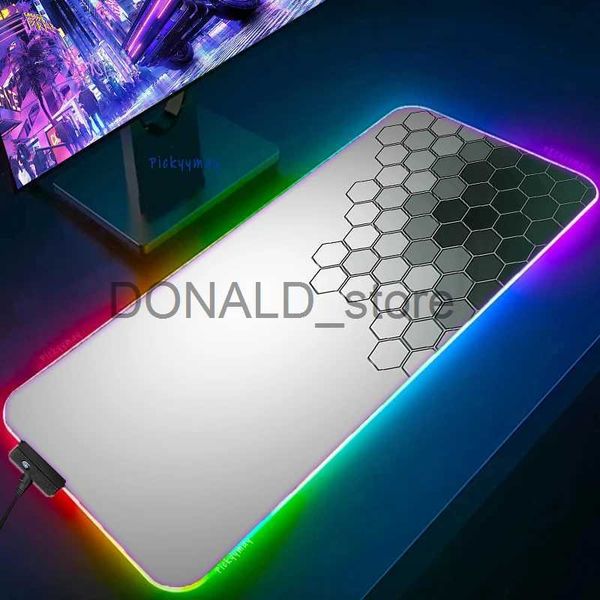 Mouse Pads Wrist Rests RGB Mousepad Large Gaming Mousepads LED Luminous Mouse Pads Geometric Hexagon Mouse Mat Rubber Desk Pad Backlit Keybo