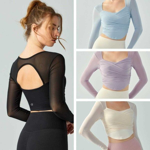 2025-Undern e Winter Yoga Slave Longa Camisetas Mulheres Top Fitness com Camiseta de Esportes de Esportes Dechados Quick Dry Sports Pad Pad