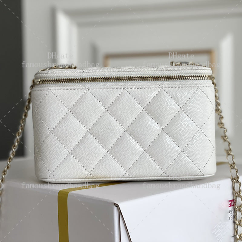 Vanity Case 17CM Calfskin Leather Cosmetic Bags Mirror Quality Makeup Bag Luxury Chain Bag With Box 24C19B