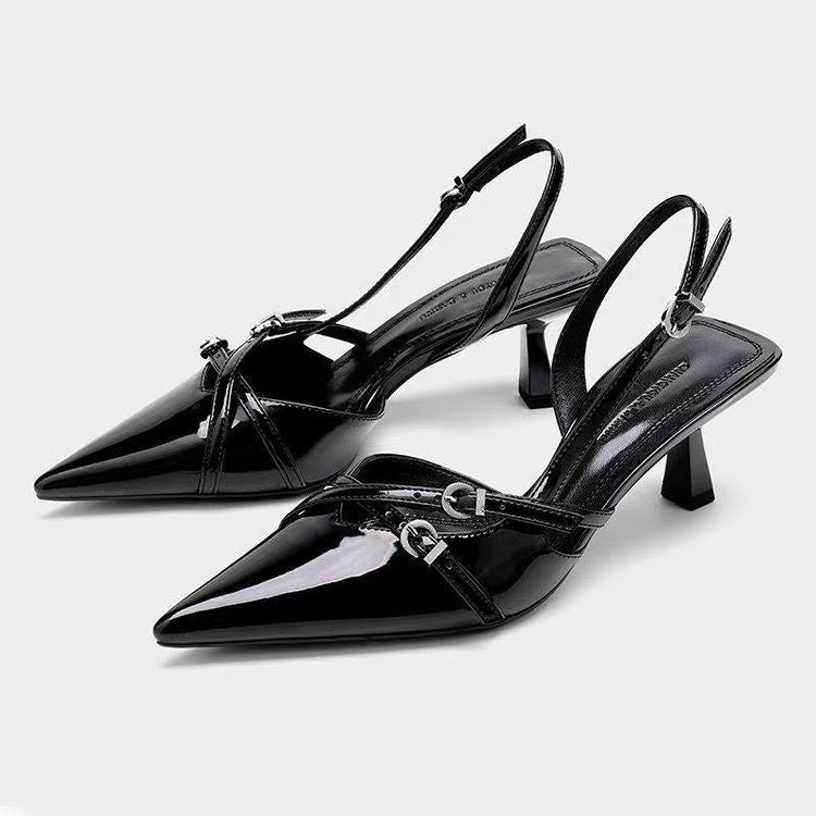Footwear Female Designer Shallow Pumps For Women Buckle Strap Fashion Pointed Toe Ladies Medium Heels Shoes Sandals b041