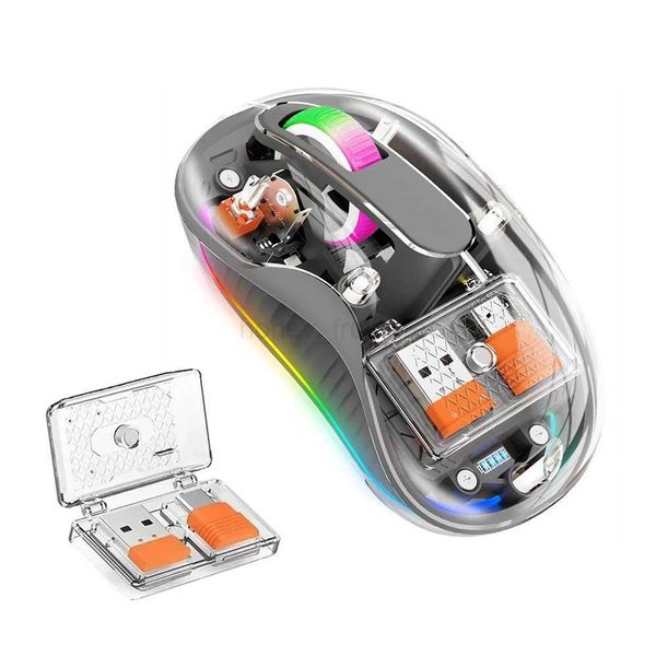 New Style Fully Transparent Mouse Bluetooth Wireless Tri-mode Mute Led Lamp Type-c Mice 2400dpi Intelligence Office GiftM240725