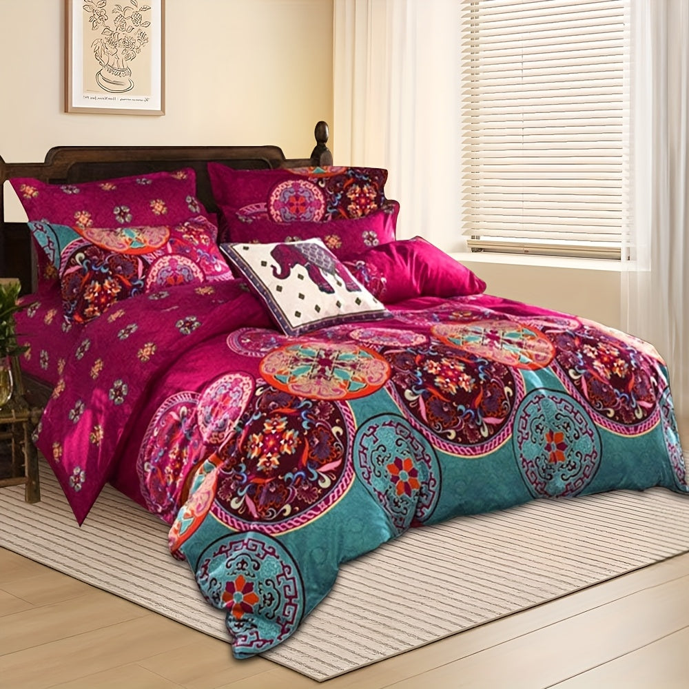 TEMU 2-3pcs Bohemian Pattern Comforter Set Twin Queen And King Size Bedding Soft Microfiber Lightweight Bedding Set, Perfect For All , For Christmas