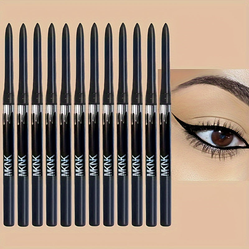 TEMU 12pcs Set, Eyeliner Pencil, Smooth Eye Makeup, Long-lasting & Easy Coloring, Rotating Tip, Perfect For Precision Winged Liner & Dramatic Eye