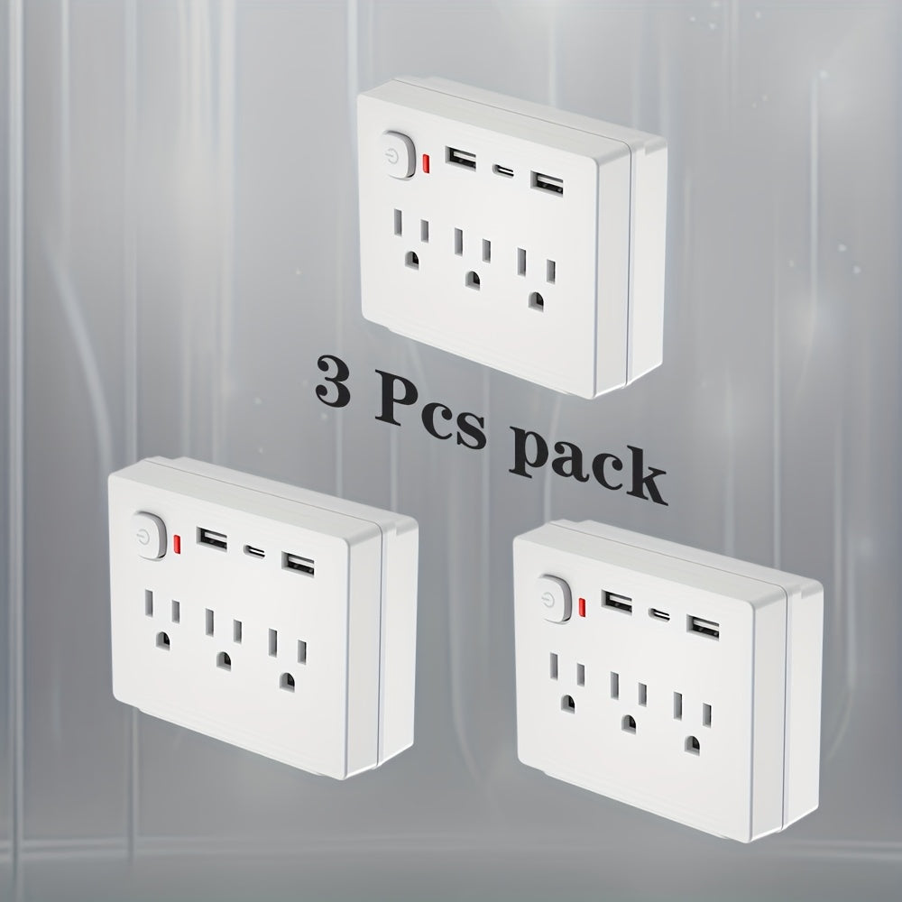 TEMU Are 3 Sets Sockets, . Product Has 6 Ac Outputs And 2 Usb-a+1 Usb-c. With Protector And The Desktop Mobile Socket With One-button Are More With
