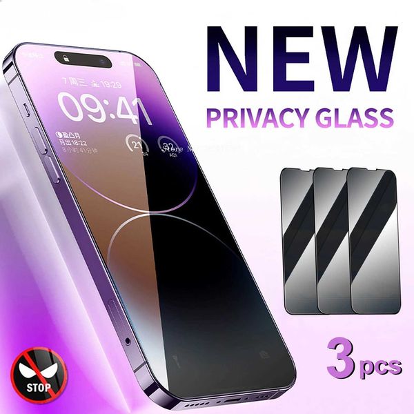 New Arrival 3Pcs full set of anti spy screen protectors for iPhone 14 13 12 11 Plus Pro Max Mini XS XR X 9H privacy dark tempered glass film