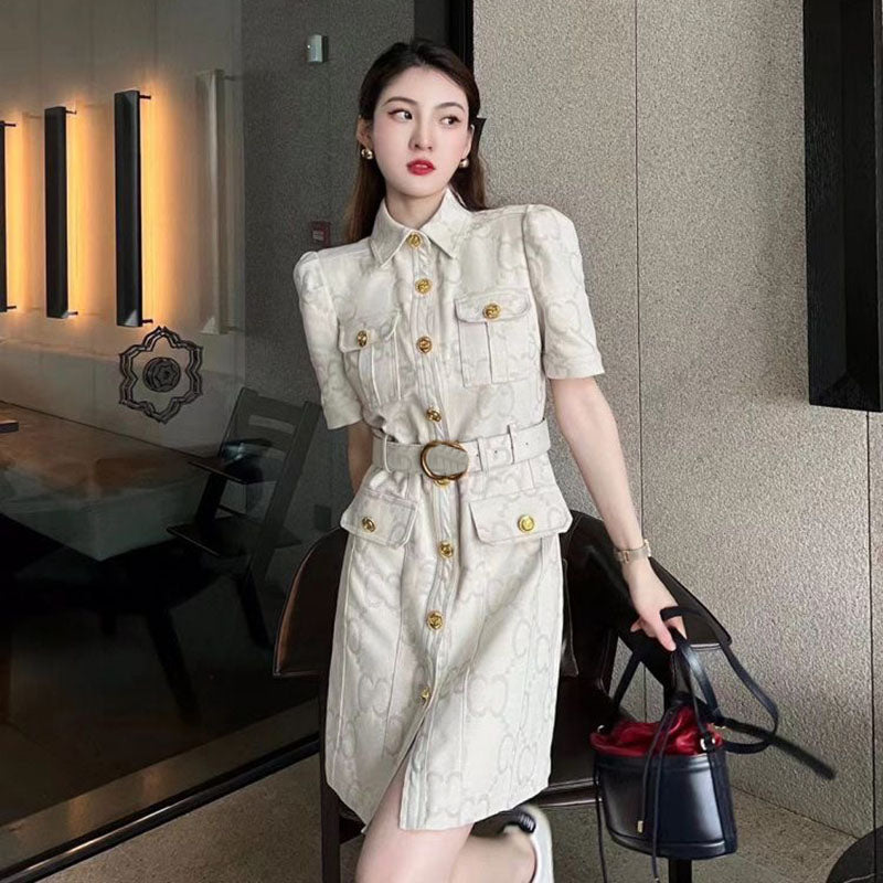 25ss designer brand new women&#039;s dress lapel temperament belt decoration slim fit high-end fashion clothing Asian sizes s-l