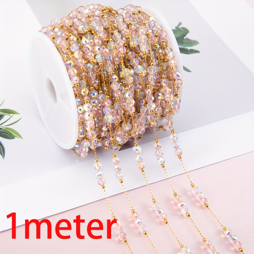 TEMU 1 Meter- 39.37 Inch 4mm Stainless Steel Artificial Crystal Bead Chain, Used For Necklace, Bracelet, And Jewelry Making